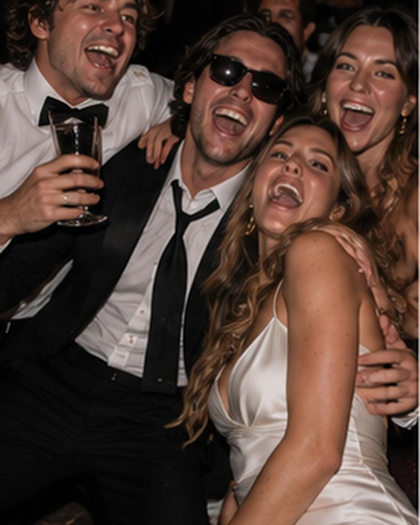 A group of friends in a joyful huddle